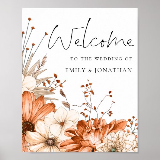 秋の色の花模様が結婚へようこそ ポスター (正面)