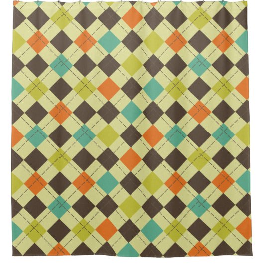 秋の色アーガイルパターン（の模様が）ある シャワーカーテン (正面)