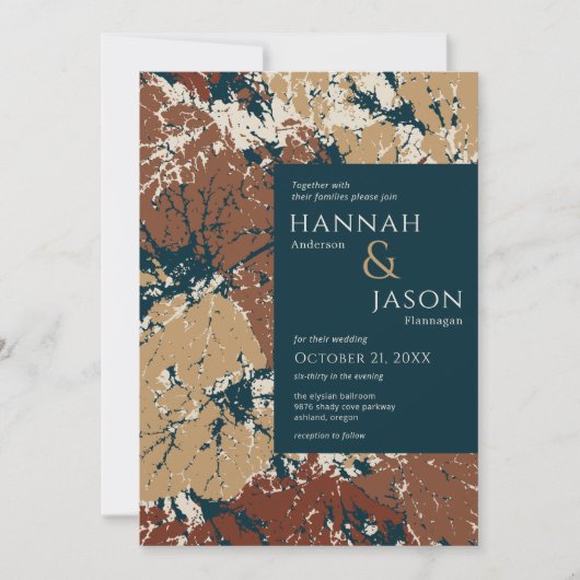 秋の色オーガニック抽象芸術葉招待状 招待状 (正面)