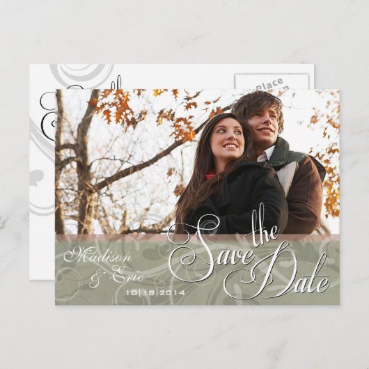 秋の色シンプルの保存日付 案内ポストカード (正面/裏面)