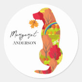 秋の色パーソナライズされたラブラドールシルエット ラウンドシール (正面)