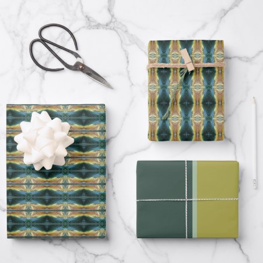 秋の色変更リーフアート、黄色の茶色の緑 ラッピングペーパーシート (正面)