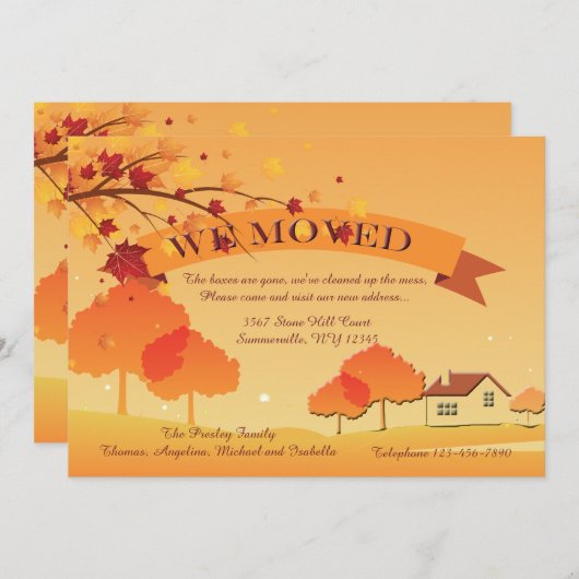 秋の色彩にあふれた感動的な発表 招待状 (正面/裏面)