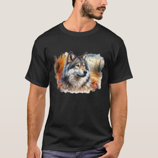 秋の色彩の狼: 自然の美しさが解き放たれる Tシャツ (正面)