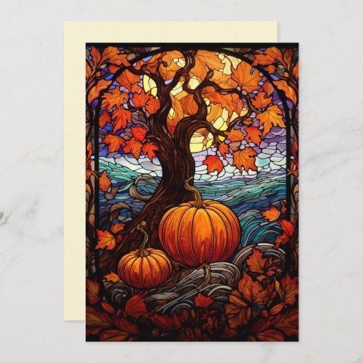 秋の色彩をカスタマイズした感謝祭のフラットホリデーカード シーズンカード (正面/裏面)