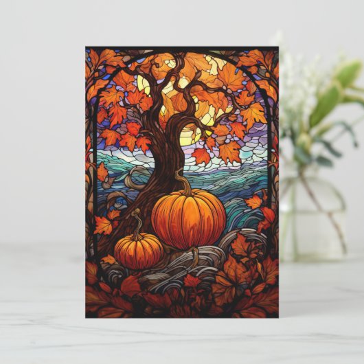 秋の色彩をカスタマイズした感謝祭のフラットホリデーカード シーズンカード (スタンド正面)