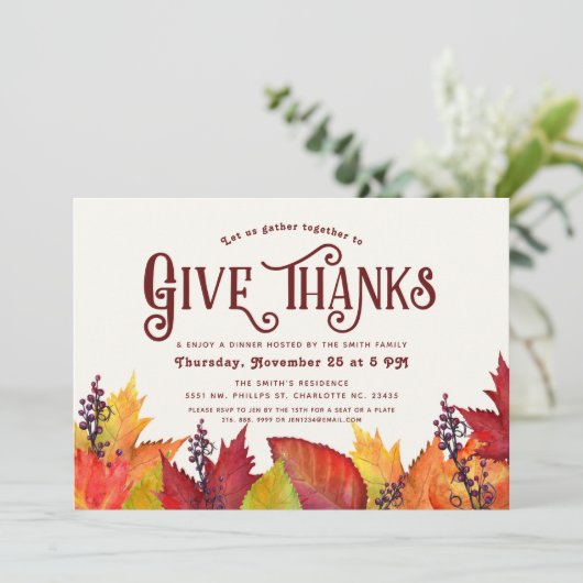 秋の色感謝祭与え感謝していのディナー| 招待状 (スタンド正面)
