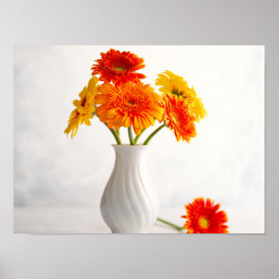 秋の色白い花瓶の写真の植物 ポスター