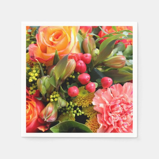 秋の色花の花束 スタンダードカクテルナプキン (正面)