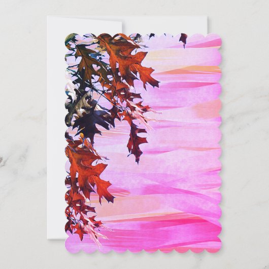 秋の色葉付きのピンクの渦巻き日付を保存 セーブザデート (裏面)