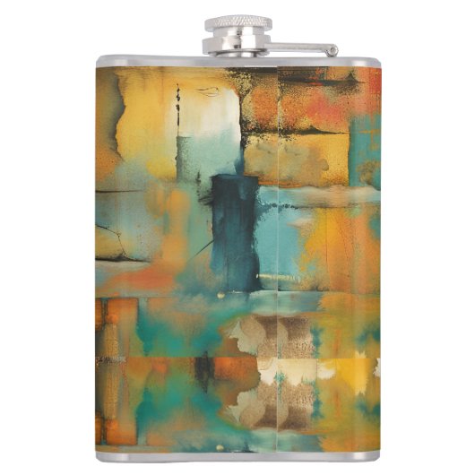 秋の色、幾何学的グランジ絵を描抽象芸術 フラスク (裏面)
