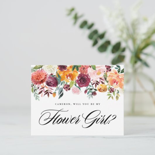 秋の花々が咲き誇る　あなたは私のフラワーガールになってくれる？ インビテーションポストカード (スタンド正面)