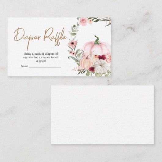 秋の花かぼちゃ赤ちゃんシャワーおむつラッフル エンクロージャーカード (正面/裏面)