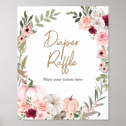 秋の花かぼちゃ赤ちゃんシャワーおむつラッフル ポスター (正面)