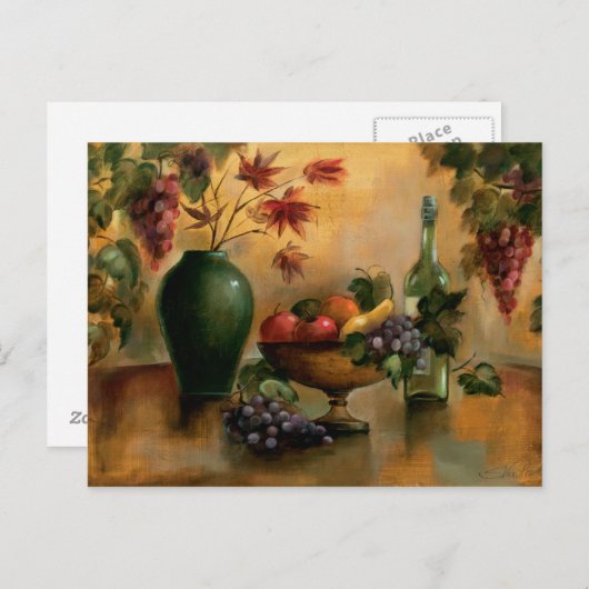秋の花が咲く果実とワイン ポストカード (正面/裏面)