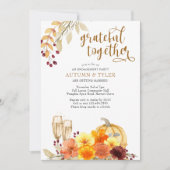 秋の花が感謝の一緒に婚約パーティ 招待状 (正面)