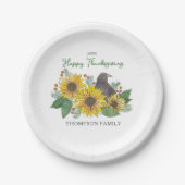 秋の花でカラス家族感謝祭デザート ペーパープレート (正面)