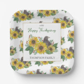 秋の花でカラス家族感謝祭デザート ペーパープレート (正面)