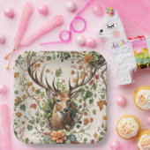 秋の花で鹿を振る ペーパープレート (パーティー)