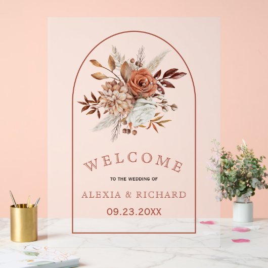 秋の花とアーチは歓迎結婚の アクリルサイン (ウェディング)