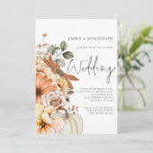 秋の花とカボチャのスクリプトQRコード結婚式招待状 招待状 (スタンド正面)