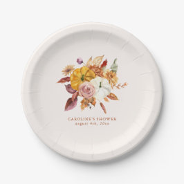 秋の花とカボチャのベビーシャワー ペーパープレート