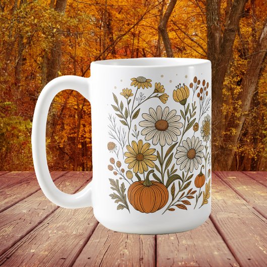 秋の花とカボチャのワイルドフラワーデコレーション コーヒーマグカップ