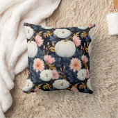 秋の花とカボチャの模様 クッション (ブランケット)