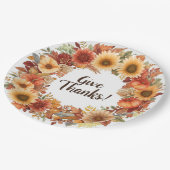 秋の花とカボチャの Thanksgiving テーマ ペーパープレート (アングル)