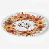 秋の花とカボチャの Thanksgiving テーマ ペーパープレート (アングル)