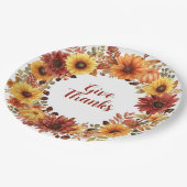 秋の花とカボチャの Thanksgiving テーマ ペーパープレート (アングル)