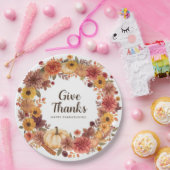 秋の花とカボチャの Thanksgiving テーマ ペーパープレート (パーティー)