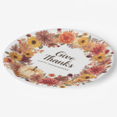 秋の花とカボチャの Thanksgiving テーマ ペーパープレート (アングル)