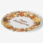 秋の花とカボチャの Thanksgiving テーマ ペーパープレート (アングル)