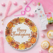 秋の花とカボチャの Thanksgiving テーマ ペーパープレート (パーティー)