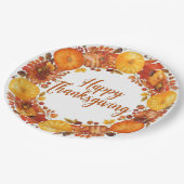 秋の花とカボチャの Thanksgiving テーマ ペーパープレート (アングル)