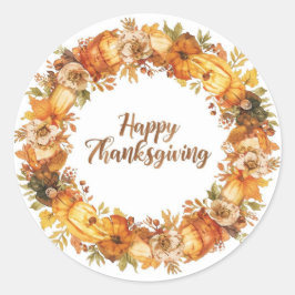 秋の花とカボチャの Thanksgiving ラウンドシール