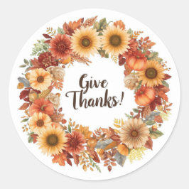 秋の花とカボチャの Thanksgiving ラウンドシール