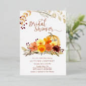 秋の花とカボチャブライダルシャワーバラ金ゴールド 箔招待状 (立ち正面)