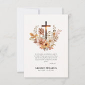 秋の花とクロス・ローマカトリック葬儀 サンキューカード (正面)