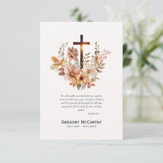 秋の花とクロス・ローマカトリック葬儀 サンキューカード (スタンド正面)