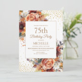 秋の花とゴールドのラメ 75歳の誕生日 招待状 (スタンド正面)