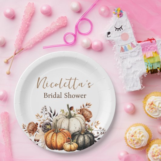 秋の花とパンプキンの水彩オータム ペーパープレート (パーティー)