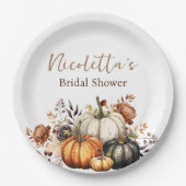 秋の花とパンプキンの水彩画オータム ペーパープレート (正面)