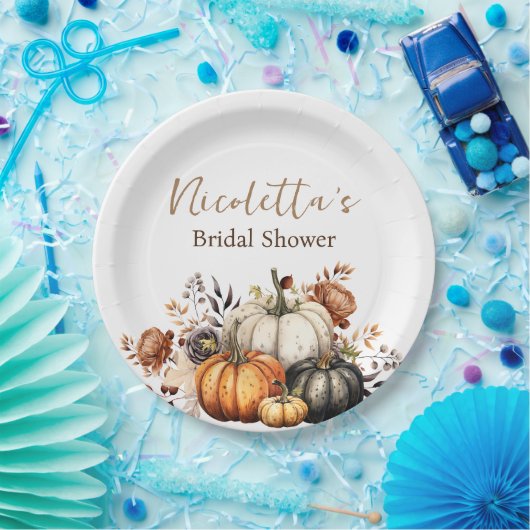 秋の花とパンプキンの水彩 秋 ペーパープレート (パーティー)