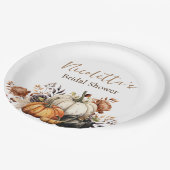 秋の花とパンプキンの水彩 秋 ペーパープレート (アングル)