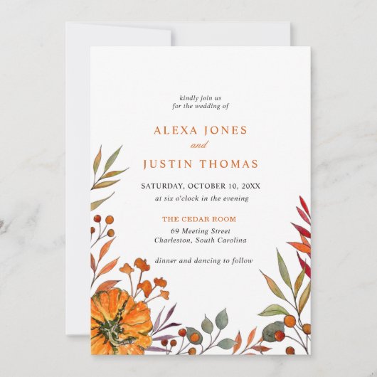 秋の花とパンプキンの結婚式招待状 案内状 (正面)