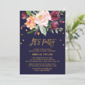 秋の花とリースの背景でLet's Party 招待状 (スタンド正面)