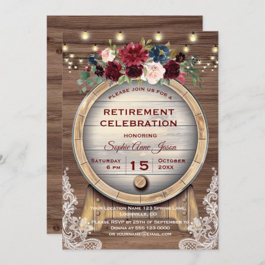 秋の花とワインバレーの牧場での退職パーティー 招待状 (正面/裏面)