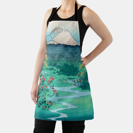 秋の花と富士山、広重、浮世絵 エプロン (インサイチュ)